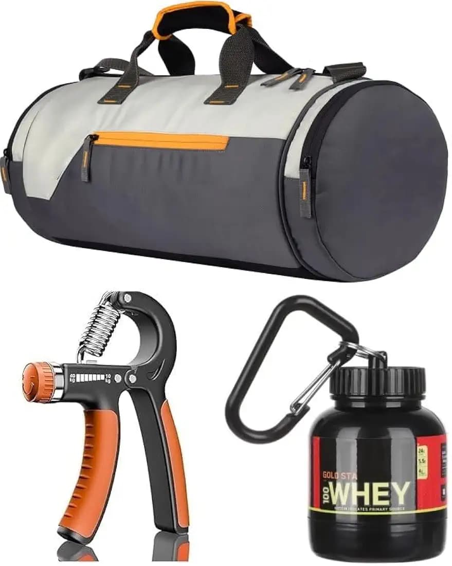 Leosportz Duffel Shoulder Gym Bag - 30 LTR Premium Sports Bag with Adjustable Strap for Men Women (Medium, Orange, Includes Keychain + Hand Grip)