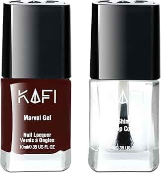 KAFI Duo Pack Gel Effect Nail Polish (Mahogany Maroon) + Protective TOP COAT (Transparent) - Long lasting, Non Toxic, High Shine, Vegan, 10 Free Formula, Salon Pro - Combo Set of 2