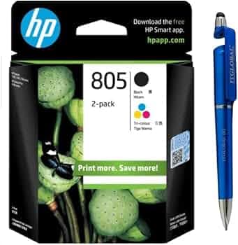 HP 805 Black & Colour (1 Pack of 2) Ink Cartridge with 3in1 Multi-Function Mobile Phone Stand, Stylus Pen, Anti-Metal Texture Rotating Ballpoint Pen (Very Colors)
