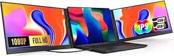 15.6" Tri-Screen Portable Foldable Dual Monitor with Single Wire | Triple Monitor Compatible with Windows & MAC OS | Laptop Screen Extender (15.6, Inches Metal)