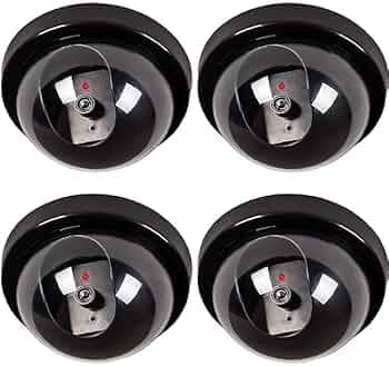 Dummy CCTV Dome Camera with Blinking Red LED Light for Home or Office Security - Set of 2 (Black)
