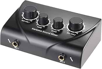 HAYDEN Portable Karaoke Sound Echo Mixer System Machine Set Compatible with 2 Microphone for karoake TV PC Amplifier Speaker Smartphone mini Music Setup Enjoy Singing.