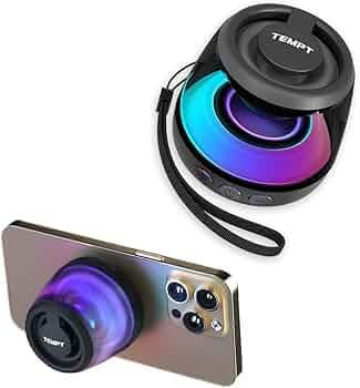 TEMPT Cameo Bluetooth Speaker | 6W in-Built Subwoofer & Mic | 6hrs Playtime | Powerful Bass | Magnetic Stick on Design | RGB Lights | Portable Travel Speaker (Black)