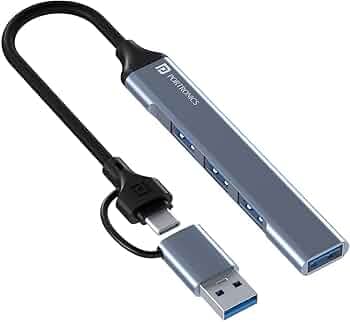 Portronics Mport 31 Pro USB 3.0 Hub Dock (4-in-1) with Type-C & USB Dual Plugs, USB 3.0 SuperSpeed, 3-Port USB 2.0 High-Speed, Up to 5 Gbps Speed, Aluminium Alloy Metal Body, for Laptop, PC, Mac