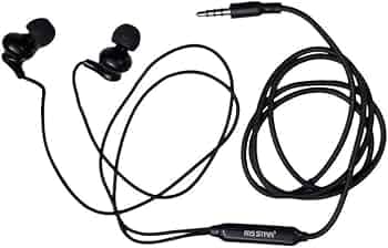 MS Star Wired in-Ear Headphones with Mic, Pure Bass Sound, One Button Multi-Function Remote, Premium Metallic Black Finish, Angled Comfort Fit Buds