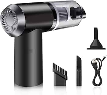 UM 3 in 1 Portable Mini Vacuum Cleaner for Home and Car, USB Rechargeable, Black and Silver, Model AS-228, with Multiple Attachments