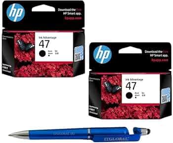 HP 47 Ink Cartridge (Black) Twin (Set of 2) with 3in1 Multi-Function Mobile Phone Stand, Stylus Pen, Anti-Metal Texture Rotating Ballpoint Pen (Very Colors)