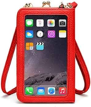 SwooK Faux Leather Moca Girls Women'S Touch Screen Wallet Sling Bag For With Mobile Cell Phone Holder Pocket Wallet Hand Purse Clutch Crossbody Sling Cell Phone Wallet For Womens Girls (Red)