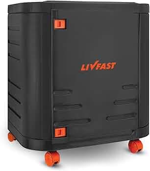 Livfast Inverter Battery Trolley with Covered Box | Support Single Jumbo/Flat Plate/Tall Tubular Battery - Grey Orange