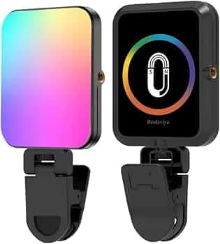 BROLAVIYA Magnetic Full RGB color LED video Light, 1800mAh Rechargeable, Adjustable Brightness, with Clip and ¼ thread, for Phones, Laptops, Cameras, Selfie, Photography, Video Conference, W 80, black