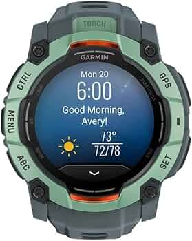 Garmin Instinct® 3 50mm, AMOLED Display, Rugged Outdoor GPS Smartwatch, Metal-Reinforced Bezel, Built-in Flashlight, Up to 18 Days of Battery Life, Neo Tropic/Twilight