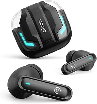 pTron Bassbuds Turbo in-Ear TWS Earbuds w/ 40ms Low-Latency, 50Hrs Playtime, Custom EQ, App Support, Dual Mic, TruTalk AI-ENC Calls, Immersive Sound, RGB Lights, Bluetooth V6.0, IPX5 (Raven Black)