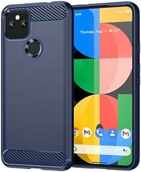 Flexible Back Case Cover for Google Pixel 5 - Blue (Carbon Fibre)