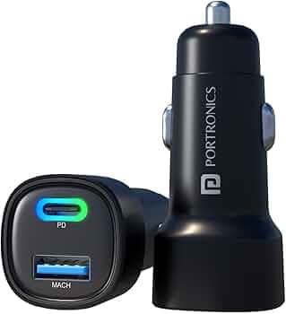 Portronics Car Power 30 Dual Output Fast Car Charger with 30W Type-C PD & 30W USB, LED Indicator, Charging Adapter Compatible with Cars for iPhone & Android Smartphone, Smartwatch(Black)