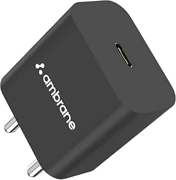 Ambrane 20W Type C Mobile Charger Adapter, Fast Charging for Android, iPhone 14/13,13/12/11/X & Pro, Max Series & Other Type C Enabled Devices, PD Technology, BIS Certified (Raap M20, Black)