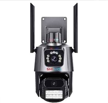 smars 4+4MP Dual Lens 1920P UHD 4G SIM Based PTZ Security Camera | Pan Tilt Outdoor Indoor IP66 Level Waterproof CCTV Camera with Color Night Vision, Motion Detection
