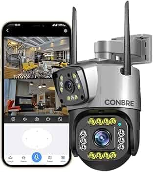 Conbre DoubleXR 3MP Dual Lens Wireless WiFi Outdoor Smart CCTV Camera | Ultra HD View | Double Side View | Two Way Talk | Motion Detection | Night Vision | Support Upto 128gb sd Card