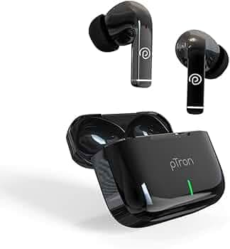 pTron Basspods P251+ TWS Earbuds w/ 50Hrs Playtime, 12mm Drivers, Dual HD Mic & AI-ENC Calls, Movie Mode, Touch Controls, in-Ear Bluetooth 5.1 Wireless Headphones, Type C Charging & IPX4 (Jet Black)