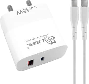 LRIPL GAN 45W QC PD Fast Charger with Type-C to Type-C Cable – Compact & Universal Charging for Smartphones, Tablets, Laptops, and More