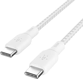 Belkin USB-IF Certified Braided Smartphone USB Cable 100 W USB-C To USB-C (Type C) Charge Cable, 6.6 Feet / 2M, White