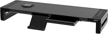 acer FusionBase Monitor & Laptop Stand | Foldable ABS + Metal Build | USB Fast Charging 1x Type-C & 1x Type A + 3×Data Ports incl. USB 3.0 | 15W Wireless Charger | Mobile Phone Holder, Drawer | Black