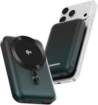 Ambrane [New & Faster] Qi2 & MagSafe Wireless 10000mAh Powerbank, Improved 15W Faster Wireless Charging, 22.5W Wired Output, Qi2 Certified, Fast Charging, 22.5W Output, For iPhone (Snap 2,Black/Green)