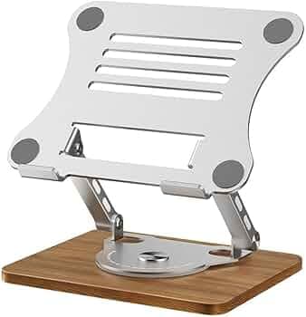 Premium Wooden Laptop Stand with Aluminum Frame- Laptop Riser for Desk,Cooling Ventilation Design,Anti-Slip Stable Base,Compatible with Notebook iPad,Tablet and All Laptops for Office,Study and Gaming