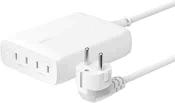 Belkin 200W GaN 4 Port (4 USB-C PD 3.0) Fast Charger with PPS Technology, Fast Charge + 5ft Power Cord - MacBook, Apple iPhone 17, iPad, Samsung Galaxy S25, Google Pixel 10, HP, Dell, Lenovo |White