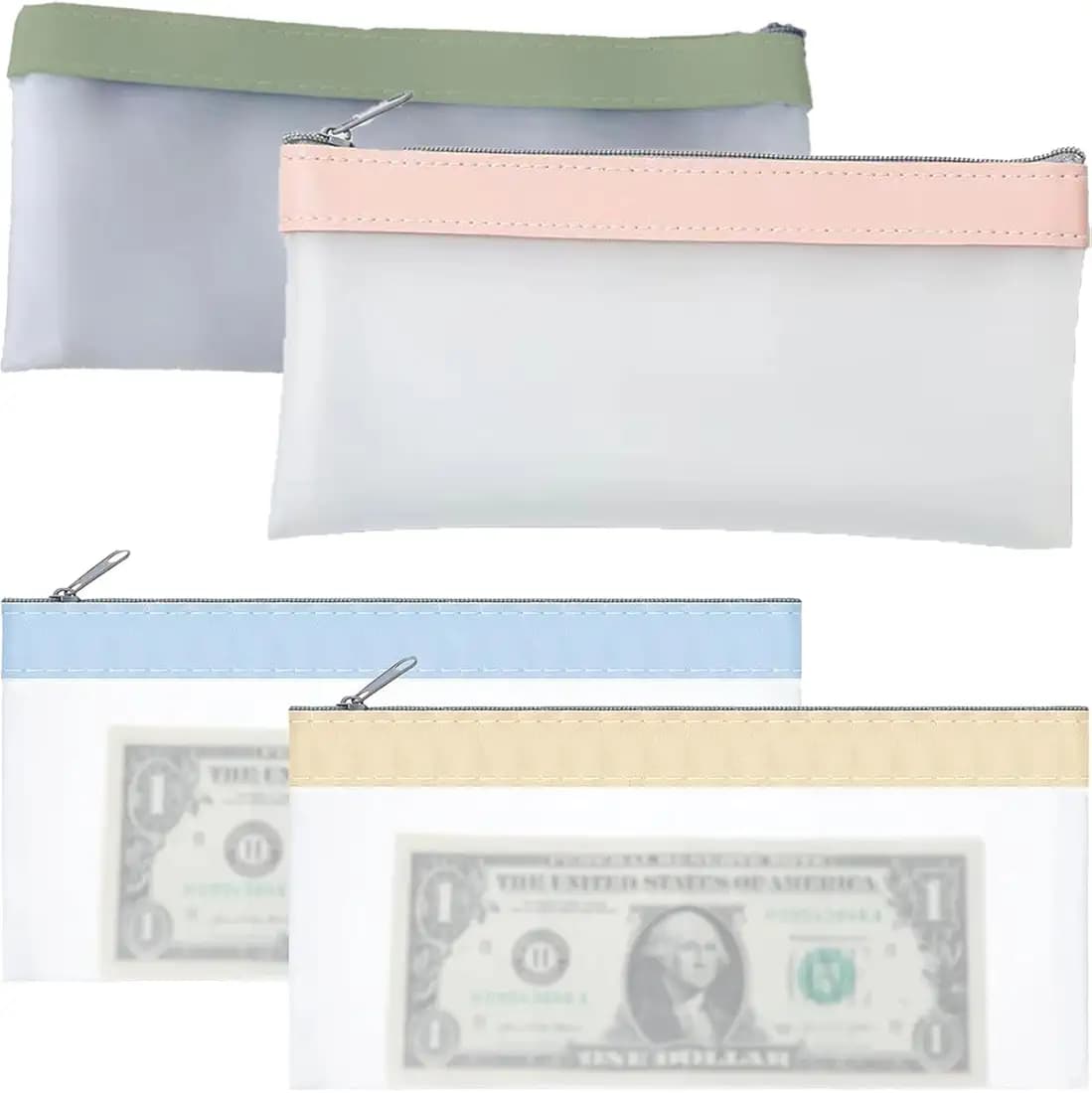 4 PCS Money Bag, Cash Bag, Matte Finish Money Pouch for Travel, Business, and Outdoor Use, Storage for, Compact and Durable (Green, Pink, Blue, Beige)