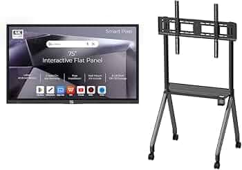 75 Inche 4K UHD Touch Screen LED TV UltraTouch Display Interactive Flat Panel with Monitor 3840x2160 Pixel 8GB 128GB with Display Stand Heavy Duty Adjustment Floor TV Trolley with Bracket.