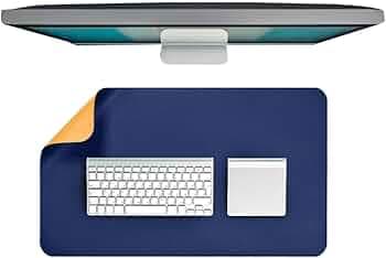 Dyazo Vegan PU Leather Desk Mat for Laptop and Computer Office | Anti-Slip Desk Pad | Extended Large Mouse Pad for Table | Dual-Sided Water-Resistant Design (600 x 350mm) Navy Blue & Yellow