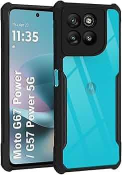 TheGiftKart Shockproof Crystal Clear Back Cover Case for Motorola Moto G67 Power 5G / G57 Power 5G | 360 Degree Protection | Protective Design | Transparent Back Cover Case (PC & TPU, Black Bumper)
