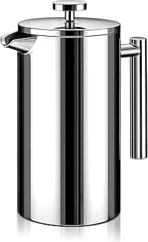 HASTHIP® French Press Coffee Maker 800ML Double Insulated 304 Stainless Steel Coffee Maker with 4 Level Premium Filtration System, Rust-Free, Dishwasher Safe