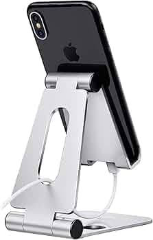ELV Aluminium Adjustable Mobile Phone Foldable Holder Tabletop Stand, Dock Mount for All Smartphones, Tabs, Kindle, iPad, Moonlight Silver