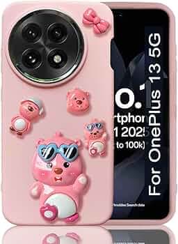 KC Back Cover for OnePlus 13 5G - Electroplated Crome Metal Ring Soft Silicone with Cartoons Character Duo Specs Full Camera Protection Shockproof Bumper Case (Pink)