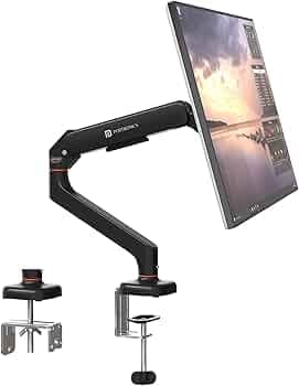 Portronics Aerolift Solo Gas Spring Monitor Arm, Desk Mount for 13–32 Inch Screens, VESA 75x75 & 100x100 mm, Full Motion Tilt/Swivel/Rotation, C-Clamp & Grommet Installation, Aluminium Build