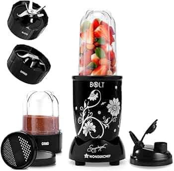 Wonderchef Nutri-blend BOLT Mixer, Grinder, Blender|Extra Powerful 600W 22000 RPM 100% Full Copper Motor|2 unbreakable jars with Sipper lid|2 Year warranty|Recipe book by Chef Sanjeev Kapoor|Black