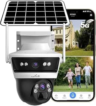 Camate Stellar Duo 4+4MP (2.4GHz & 5GHz) Dual-Band WiFi Solar Outdoor CCTV Camera with 7W Solar Panel, 10400mAh Battery, Motion Detection, Two-Way Audio, IP65 Waterproof Wireless Security Camera