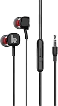 Rocket in-Ear Wired Earphones | Deep Bass Stereo Sound | Ergonomic Comfortable Fit | Built-in Mic | 3.5mm Universal Jack | Black