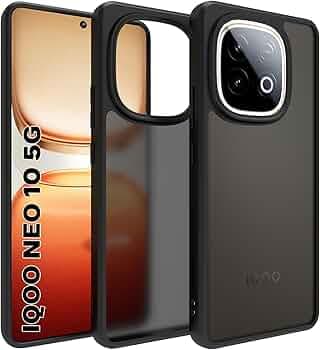 RIGGEAR Shockproof Sleek Hybrid Armor Back Cover Case for iQOO Neo 10 5G (Smoke Black Matte PC and Black TPU Bumper)