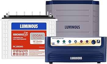 Luminous Inverter & Battery Combo with Trolley for Home, Shop & Office – Hercules 1500 (1400VA/12V) Square Wave Inverter + RC25000 200Ah Tall Tubular Battery | 36M Warranty on Inverter & Battery