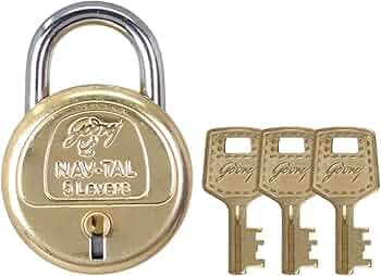Godrej Padlock | Navtal 5 Lever Brass Padlock 40mm with 3 Keys | Strong Steel Shackle | Rust Resistant Lock for Main Door, Gates, Lockers, Cabinets, Travelling Bags & Tool Boxes | 1 Year Warranty