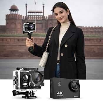 4K Action Camera 16MP with WiFi, 170° Wide Angle, Memory Card Support, Essential Accessories, for Vlogging and YouTube (Dark Black 1)