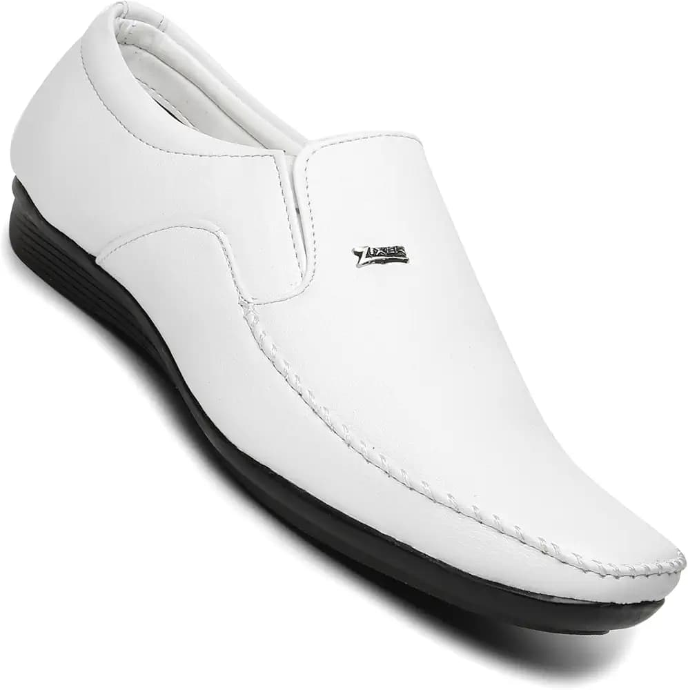 Zixer Artificial Leather Formal Shoes for Men || Party, College, Wedding, Sober Office Shoes for Men Slip On Shoes for Men Without Laceless Shoes for Men (White)