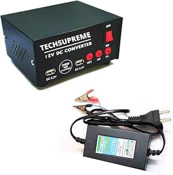 TECHSUPREME 200 Watt Converter 12v DC to AC Mini Inverter - SMPS, Lap Top, LED TV,Incubator &12 Volt 2 amp Battery Charger A3
