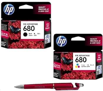 HP 680 Ink Cartridge (Black & Colour) (Set of 2) with 3in1 Multi-Function Mobile Phone Stand, Stylus Pen, Anti-Metal Texture Rotating Ballpoint Pen (Very Colors)