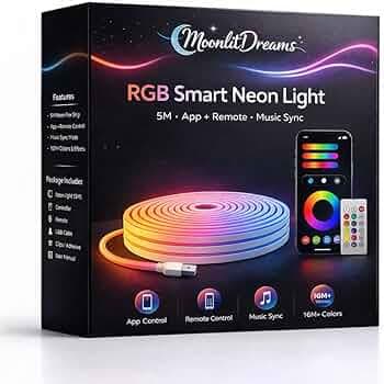 MoonlitDreams 5 Meter Smart RGB Neon LED Strip Lights with App & Remote | Music Sync Rope Light for Indoor Room, Gaming, Party, Diwali & Home Decoration