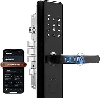 QUBO Smart Door Lock Select from Hero Group | 7-Way Unlocking | Fingerprint | OTP Remote Unlocking | PIN | RFID Card | Mobile App | Mechanical Key | 2 Year Brand Warranty | (Black)