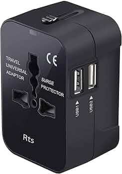 rts USB Universal Travel Adapter, International All in One Worldwide Travel Adapter and Wall Charger Travel Accessories with Multi Type Power Outlet USB 2.1A, 100-250 Voltage Travel Charger (Black)