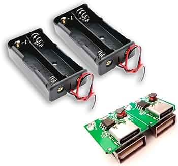 Combo of C-Type Power Bank Module/Board kit and 18650 Battery/Cell case/Holder, 5V Input for Charging Lithium Rechargeable Cells, up to 5000mah. Green. Pack of 2X (case+Module)